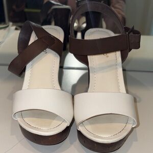 BAMBOO White and Brown Platform Wedge Sandals
